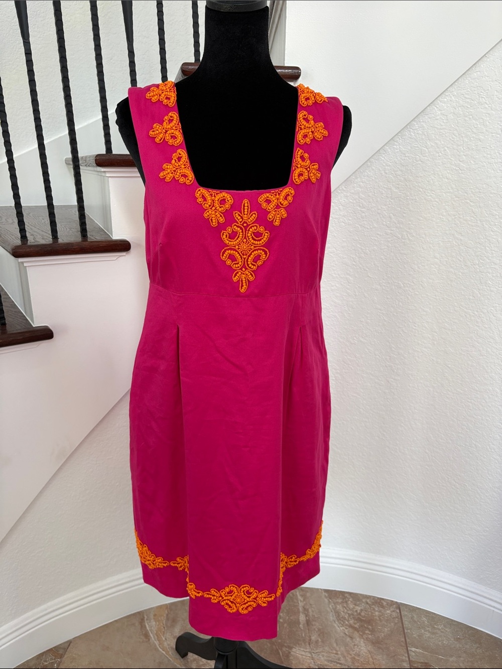 Lilly Pulitzer Fuchsia Midi Dress with Orange Beading